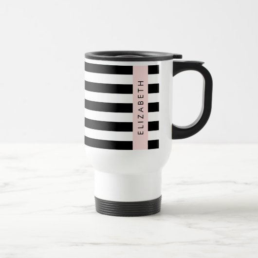 Mug De Voyage Bandes noires et blanches, Gravées, Lignes, Votre (Droite)