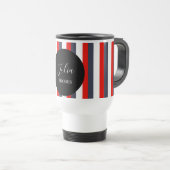 Mug De Voyage Bandes rouges, blanches et bleues nom personnalisé (Devant droit)