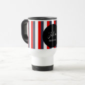 Mug De Voyage Bandes rouges, blanches et bleues nom personnalisé (Devant gauche)