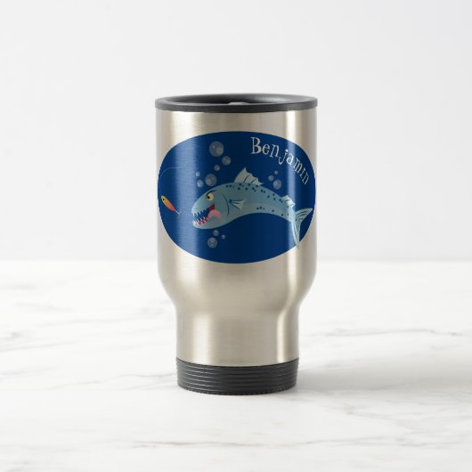 Mug De Voyage Barracuda poisson affamé de la pêche dessin animé (Centre)