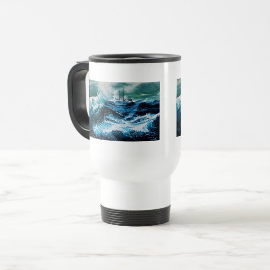 Mug De Voyage Bateau dans la mer dans la tempête (Devant gauche)