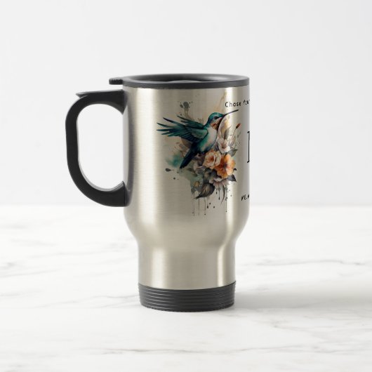 Mug De Voyage Belle aquarelle Hummingbird Monogramme Nom (Gauche)