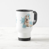 Mug De Voyage Berger allemand blanc posé dans les flocons de nei (Devant droit)