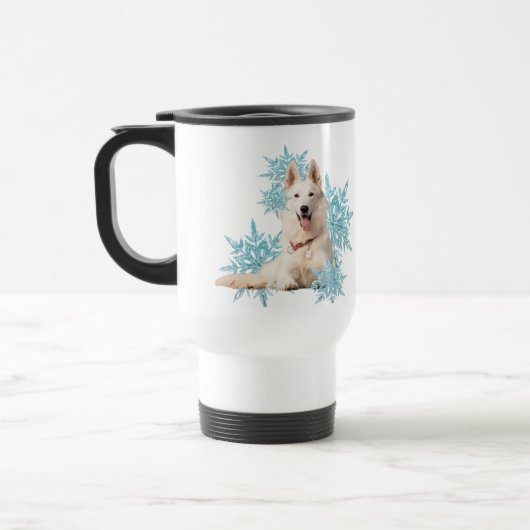 Mug De Voyage Berger allemand blanc posé dans les flocons de nei (Gauche)