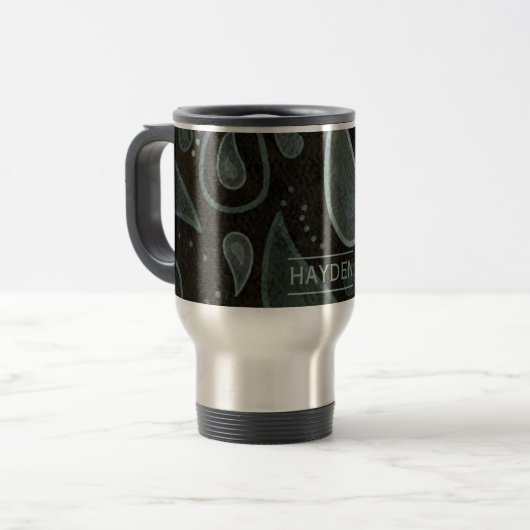Mug De Voyage Black Grey Paisley Pattern Elegant Personalised (Devant gauche)