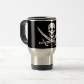 Mug De Voyage Blanc, Drapeau Pirate Calico Jack, Crâne & Cutlass (Devant gauche)