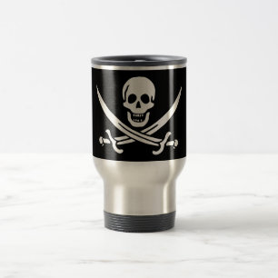 Mug De Voyage Blanc, Drapeau Pirate Calico Jack, Crâne & Cutlass