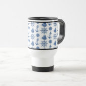 Mug De Voyage Bleu nautique et blanc d'Ancre de thème (Devant droit)