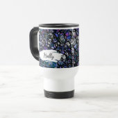 Mug De Voyage Bleu, pourpre et noir Absract avec brosse & nom (Devant gauche)