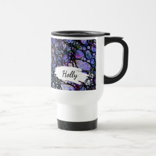 Mug De Voyage Bleu, pourpre et noir Absract avec brosse & nom