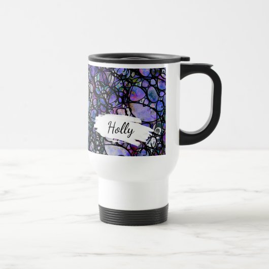 Mug De Voyage Bleu, pourpre et noir Absract avec brosse & nom (Droite)