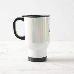 Mug De Voyage Bleu Poussiéreux Neutre Initial Rayure Rustique Ma