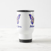 Mug De Voyage Bleu Rose Bleu Papillon Or Nom Floral Blanc (Centre)