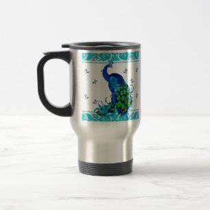 Mug De Voyage Bleu tourbillon Bordure et conception de paon