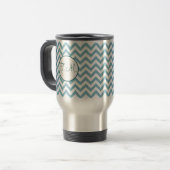 Mug De Voyage Bleu vert Zigzag Monogramme (Devant gauche)