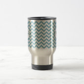 Mug De Voyage Bleu vert Zigzag Monogramme (Centre)