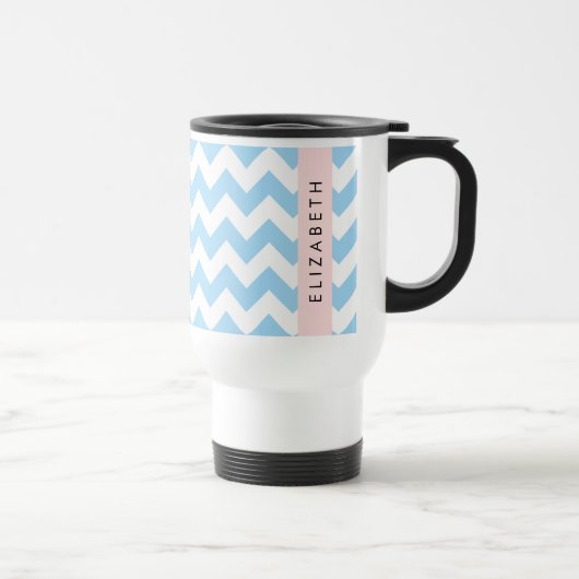 Mug De Voyage Bleu Zigzag, Bleu Chevron, Vague Motif, Votre Nom (Droite)