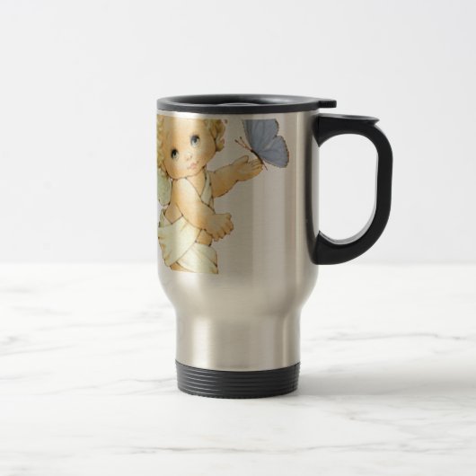 Mug De Voyage Blonde Angel bébé avec un papillon. (Droit)