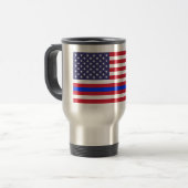 Mug De Voyage "BLUE LINE MINCE sur le DRAPEAU " (Devant gauche)