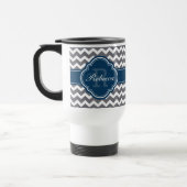 Mug De Voyage Blue Quatrefoil Monogram Grey Chevron Motif (Gauche)