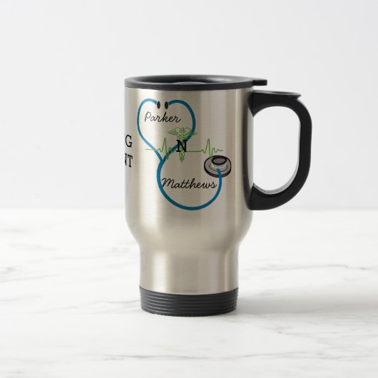 Mug De Voyage Blue Stethoscope Nursing Student Caduceus Nom (Droit)