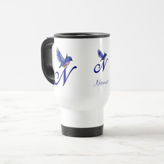 Mug De Voyage Bluebird Monogram Initial N Elegant Personalized (Devant gauche)