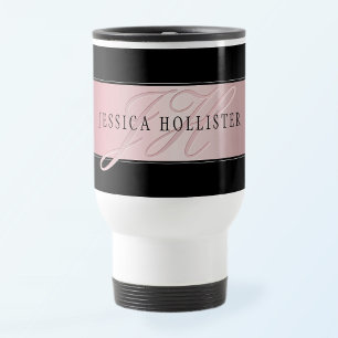 Mug De Voyage Blush Élégant Faux Or Rose Nom & Initiales