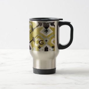 Mug De Voyage Boho chic jaune ikat motif tribal monogramme