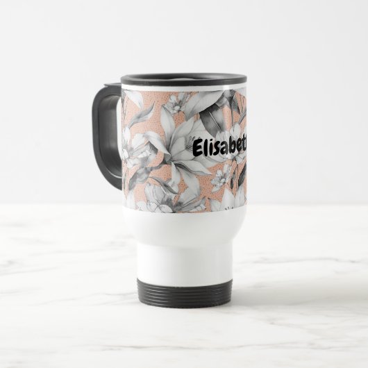 Mug De Voyage Botanique noir blanc rose or parties scintillant f (Devant gauche)
