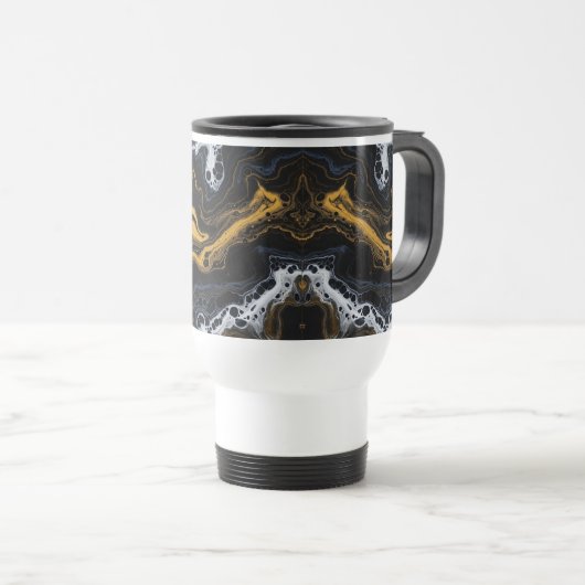 Mug De Voyage Bouchons de café Abstraits de luxe - Noir, Or & Bl (Devant droit)