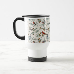 Mug De Voyage Branches d'oiseaux et de pins d'hiver Motif