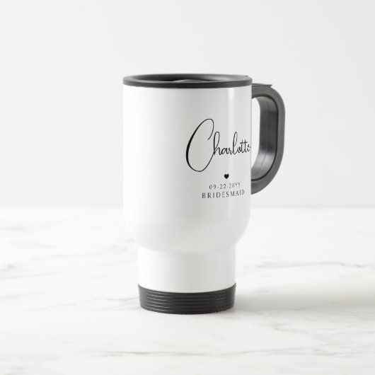 Mug De Voyage Bridesmaid Mariage Simple Modern Script Nom (Devant droit)