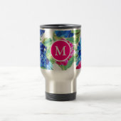 Mug De Voyage Bright Pink and Blue Floral Pretty Monogrammed (Centre)