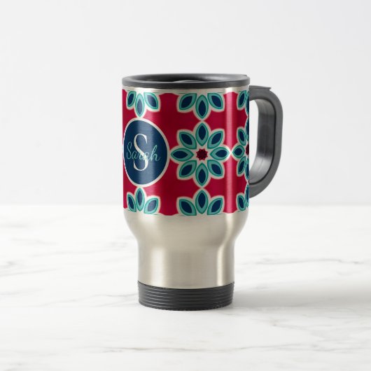 Mug De Voyage Bright Red and Blue Modern Geometric Personalised (Devant droit)