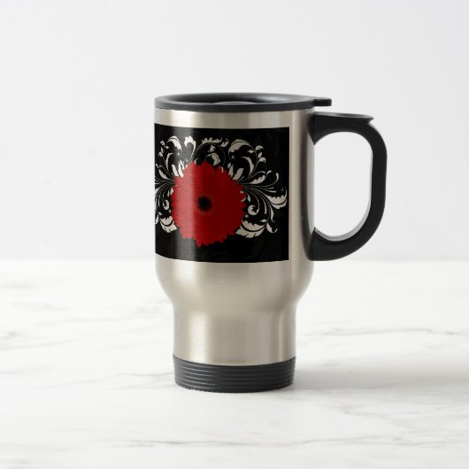 Mug De Voyage Bright Red Gerbera Daisy on Black (Droit)