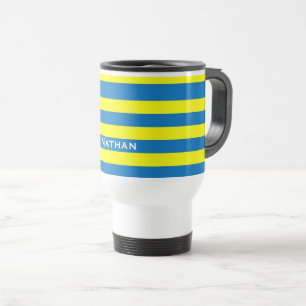 Mug De Voyage Bright Yellow and Blue Stripes Personnalisé