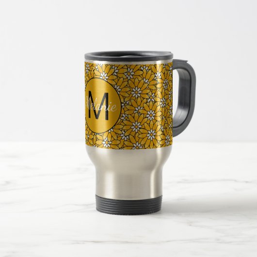 Mug De Voyage Bright Yellow Floral Pattern Personalised (Devant droit)