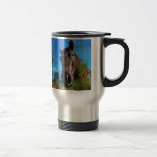 Mug De Voyage Brown et crème Couleur Cheval bleu ciel