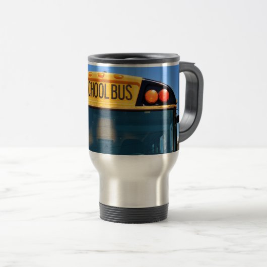 Mug De Voyage Bus scolaire avec lumières ambrées et rouges (Devant droit)