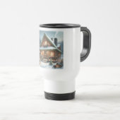 Mug De Voyage Cabane enneigée de Noël/hiver rustique (Devant droit)