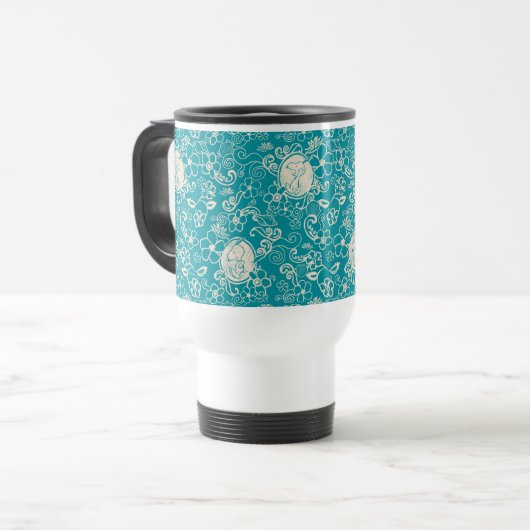 Mug De Voyage cacahuètes | Snoopy Turquoise Tropical Beach Motif (Devant gauche)