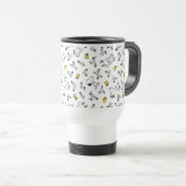 Mug De Voyage cacahuètes | Snoopy & Woodstock B&W Flower Motif (Devant droit)