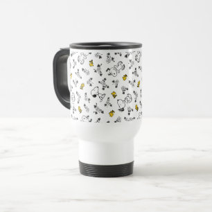 Mug De Voyage cacahuètes   Snoopy & Woodstock B&W Flower Motif