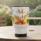 Mug De Voyage Cadeau de monogramme floral orange Nom