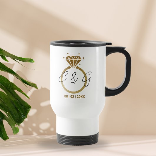 Mug De Voyage Cadeau du Mariage de la bague d'or moderne