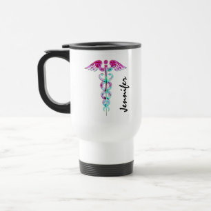 Mug De Voyage Caducée personnalisé Teal rose Médicale