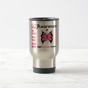 Mug De Voyage Cancer du sein de papillon de conscience d'espoir