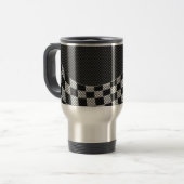Mug De Voyage Carbone Fiber Style Racing Drapeau Checkers Vague (Devant gauche)