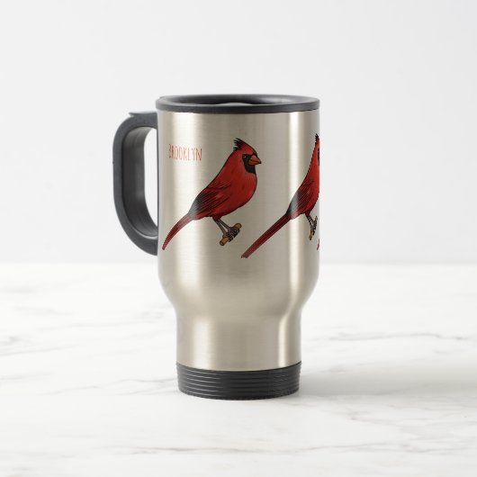 Mug De Voyage Cardinal du Nord dessin animé d'oiseau (Devant gauche)