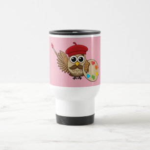 Mug De Voyage Caricature de Chouette Peintre Cute